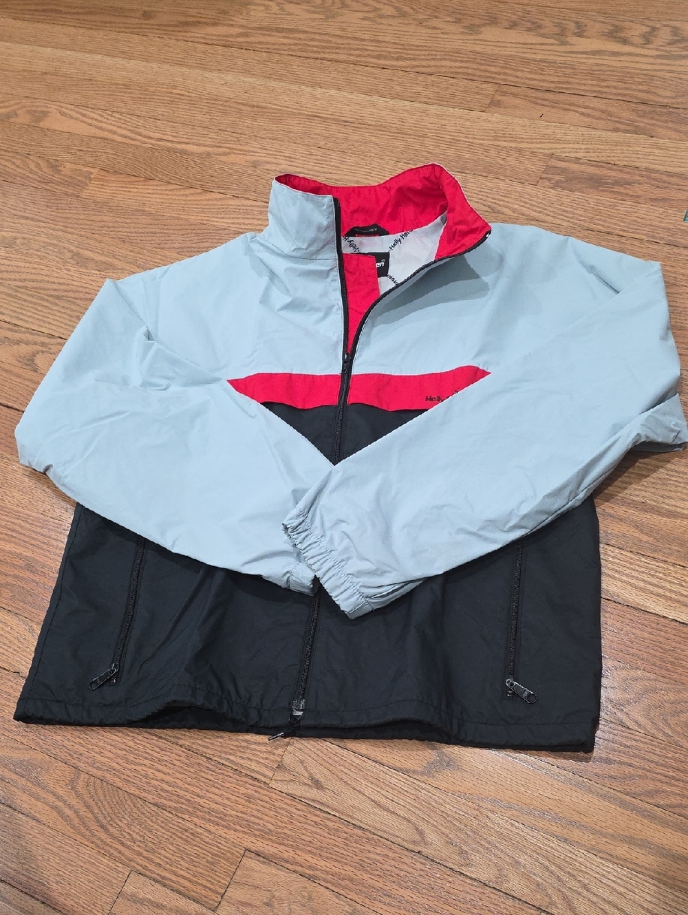 Helly Hansen Light Grey, Black & Red Colorblock Windbreaker